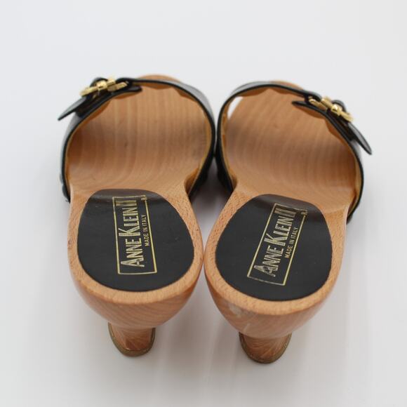 Y2K Iconic Wood Chunky Clog Slip On Mule Buckle Italy Anne Klein 7.5 Black - Picture 3 of 9